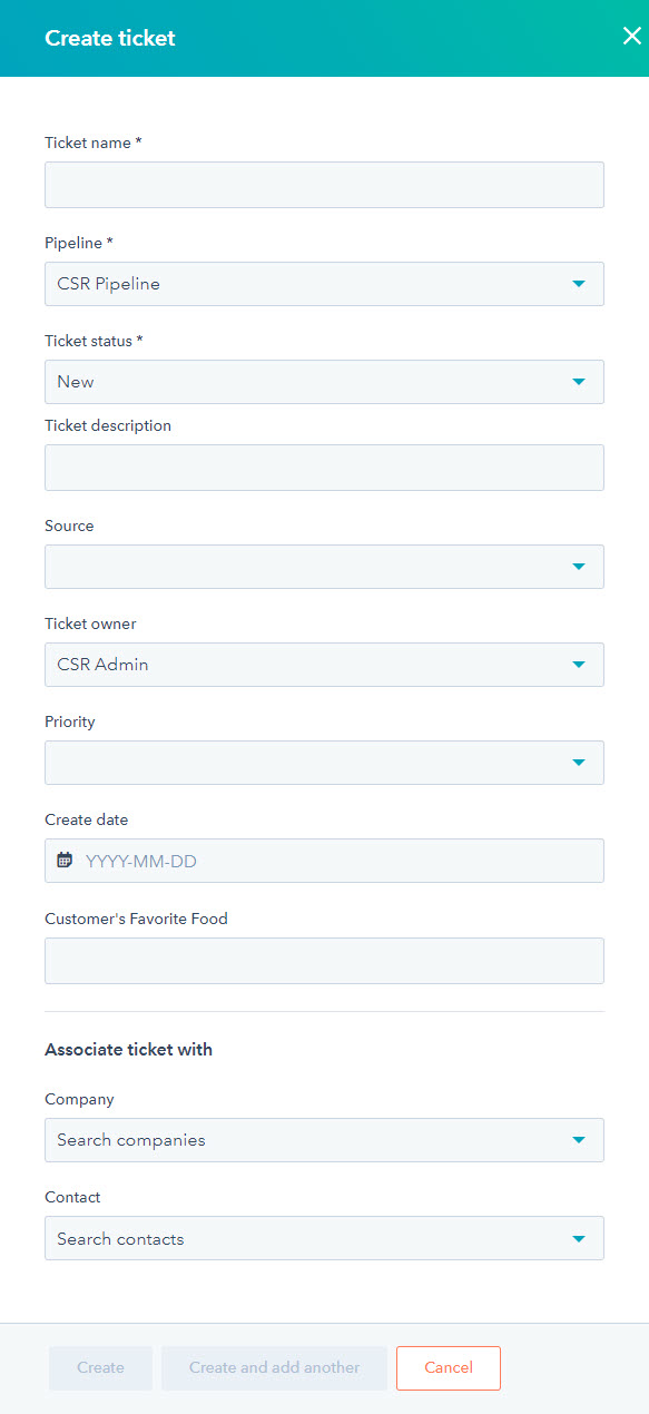 Hubspot Ticket Create Ticket