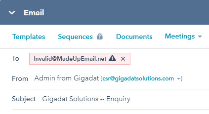Hubspot Email Compose Invalid Email