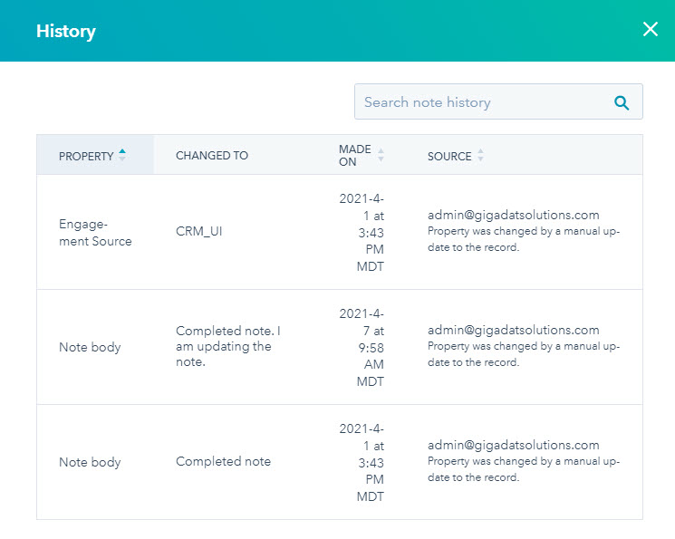 Hubspot Ticket Note History