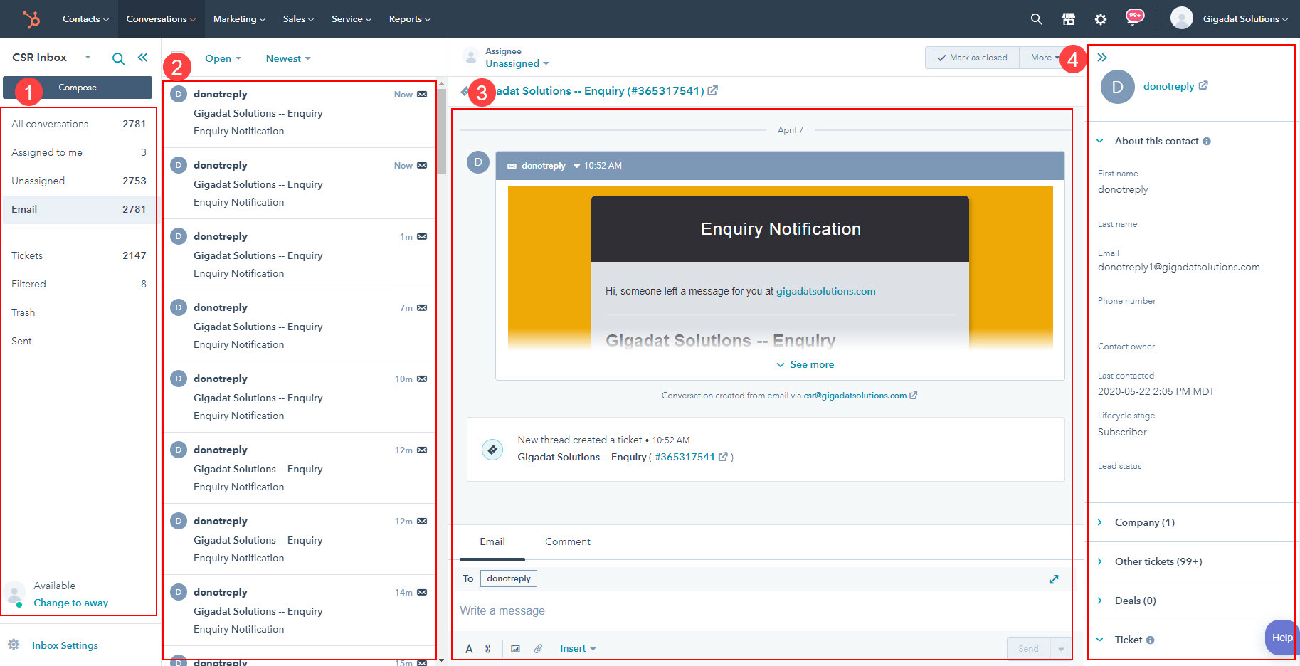 Hubspot Inbox Main