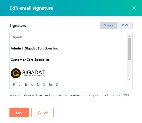 Hubspot Profile Preferences General Email Signature
